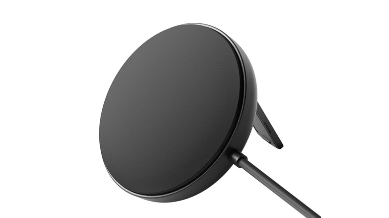 The Belkin BoostCharge Pro Qi2 Magnetic Wireless Charging Pad with its kickstand open, on a white background.