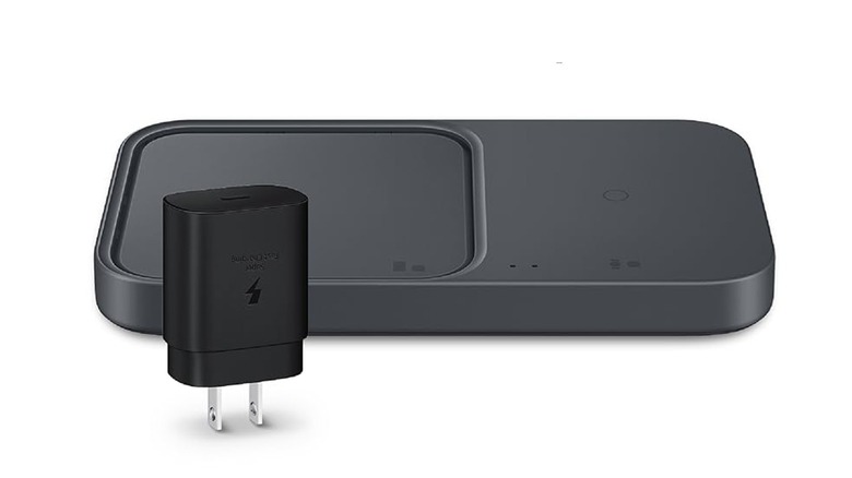 The Samsung 15W Wireless Charger Duo with the included Travel Adapter.