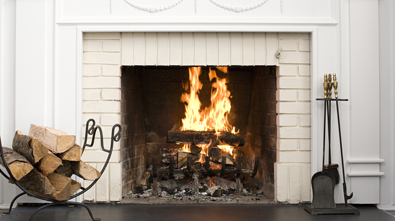 A fireplace in a modern home.