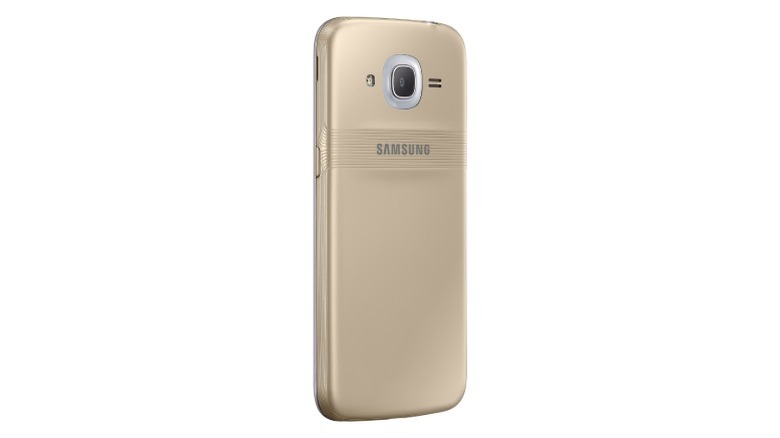 A product render of the Samsung Galaxy J2 2016 smartphone in Gold.
