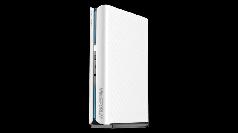 The Minisforum AtomMan G1 Pro gaming mini PC on an isolated black background.