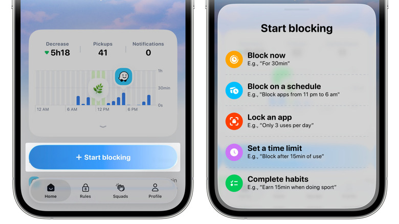 Blocking apps in the Jomo app.