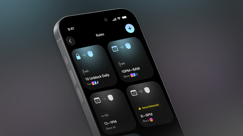 Rules screen with multiple options for blocking apps.