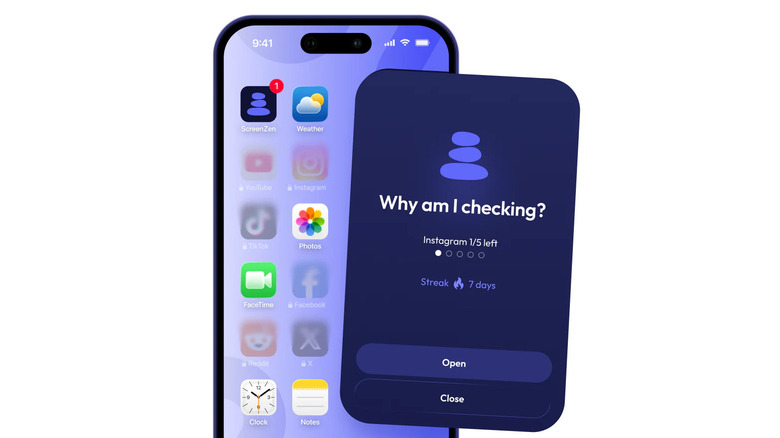 ScreenZen popup for opening a blocked app.