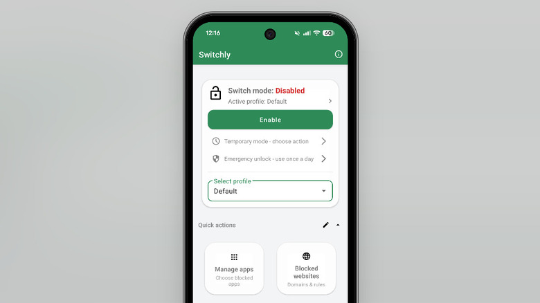 Switchly home screen for setting up blocking.