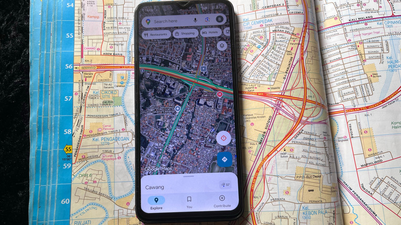 Google Maps showing satellite imagery, while on top of a map.