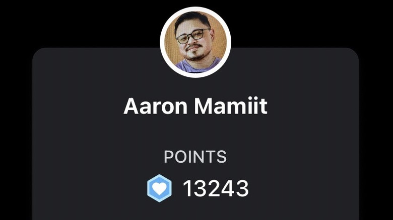 A profile page on Waze showing points earned.