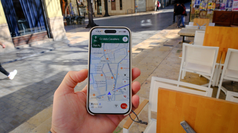 A person using Google Maps for a walking route.