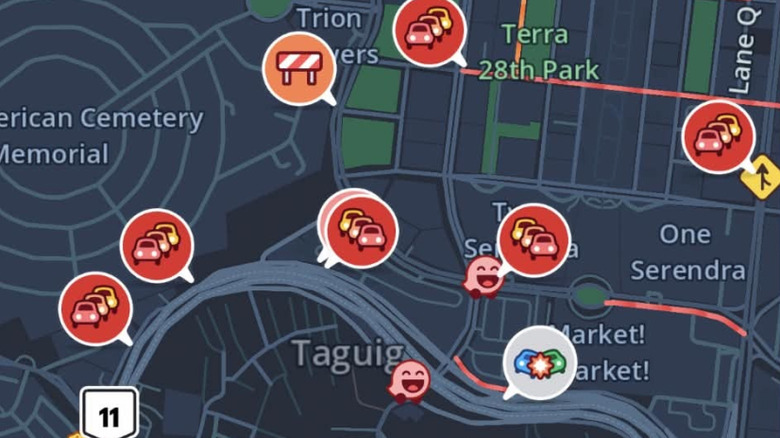 Various icons depicting traffic situations on Waze.
