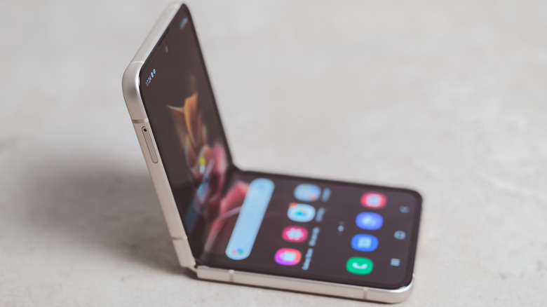 A Samsung Galaxy Z Flip on a table.
