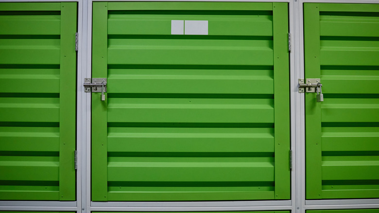 Green storage rental unit doors.