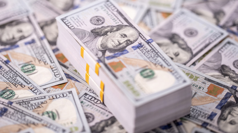 Stacks of $100 bills.