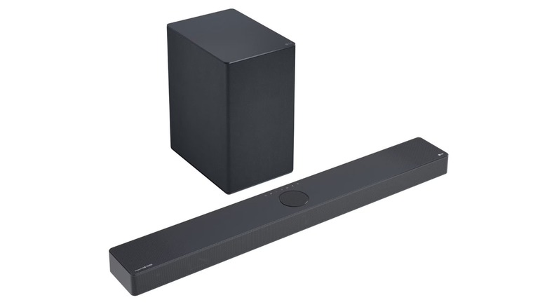 The LG SC9S 3.1.3-channel soundbar and its subwoofer on a white background.