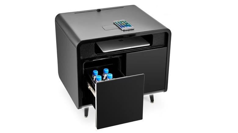 The Sobro Smart Side Table with a drawer open, on a white background.