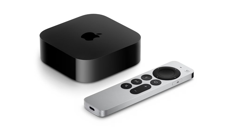 The Apple TV 4K (3rd Gen) streaming device and its remote on a white background.