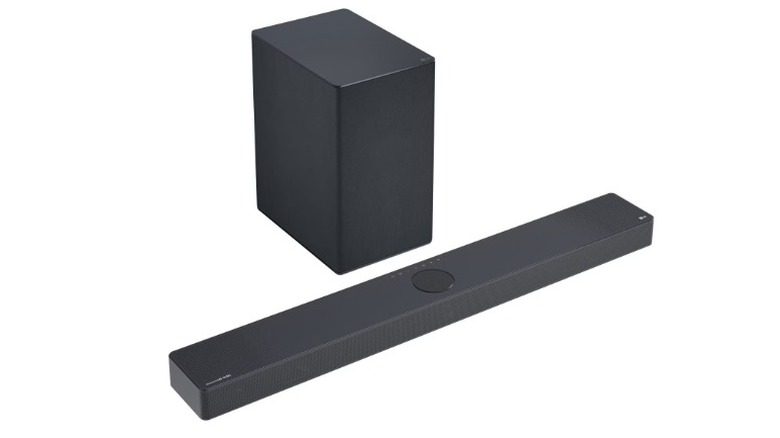 The LG SC9S soundbar and subwoofer against a white background.