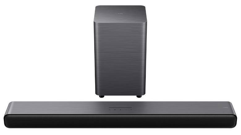 The TCL S55H soundbar and subwoofer against a white background.