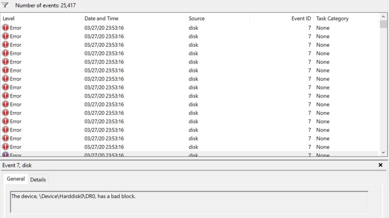 microsoft event viewer bad block error