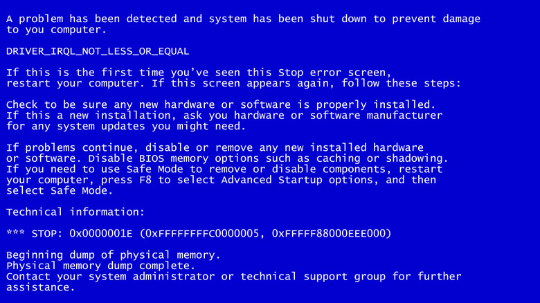 blue screen of death bsod error