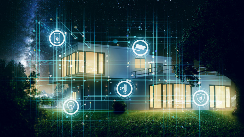 A visual depiction of a home with smart home technology