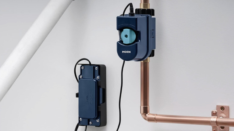 Flo by Moen leak monitoring system installed on a wall