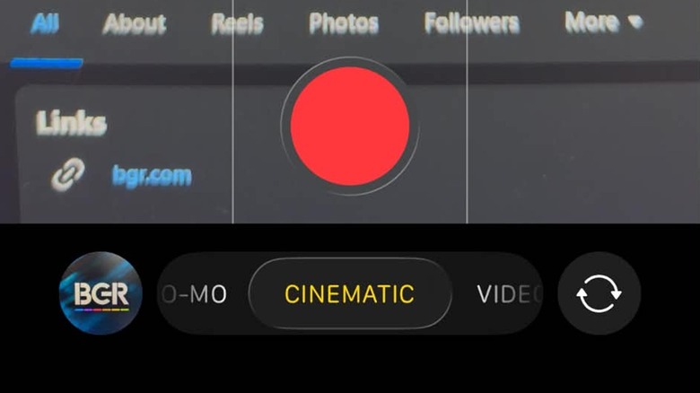 Cinematic Mode activated in an iPhone Camera app.