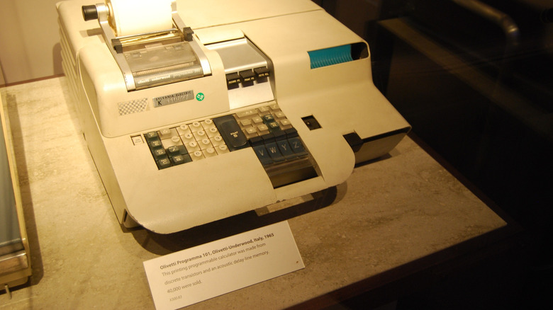 Vintage Olivetti Programma 101 desktop computer with built-in printer and keypad.