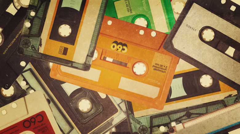 Poster collage of old cassette tapes