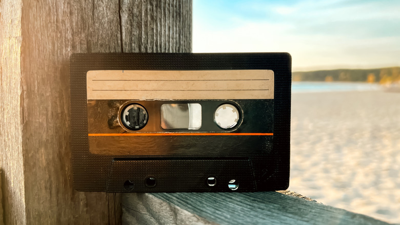 Vintage Cassette Tape on a piece of wood outdoors