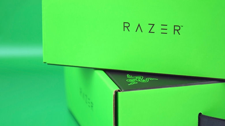 Razer products with it's logo on the box