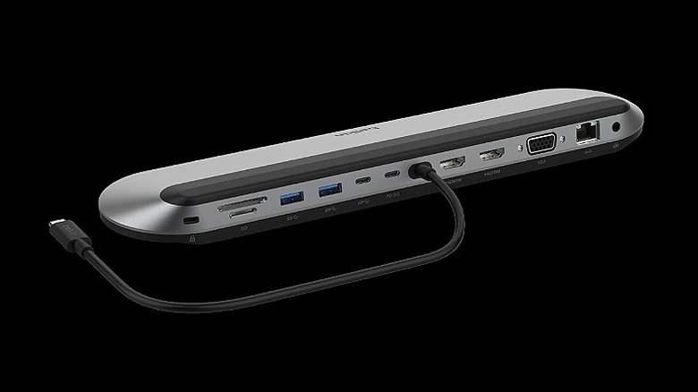 Belkin dock station against a black background.
