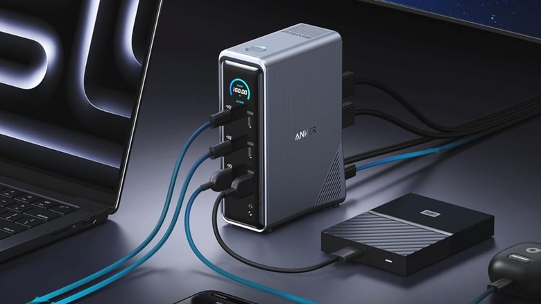 A desk setup with the Anker Prime Docking Station