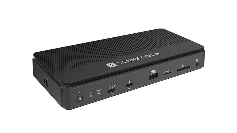 Black Sonnet docking station against a white background.