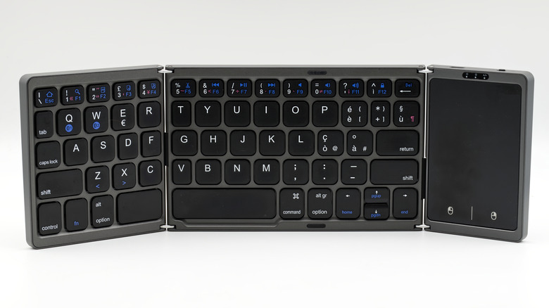 A portable folding keyboard with a built-in touchpad.