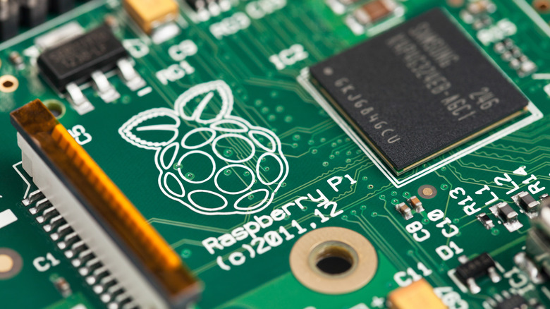 A close-up of a Raspberry Pi circuit board
