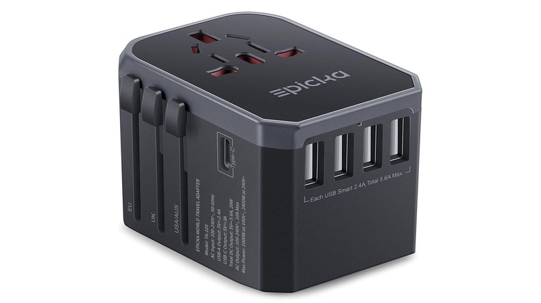 The Epicka TA-105 universal travel adapter on a white background.