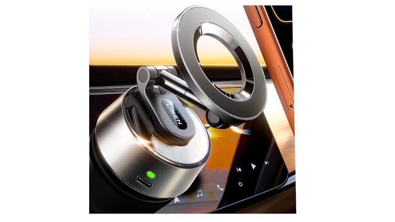 Lisen Sunction Phone Mount attached to the dashboard of a vehicle