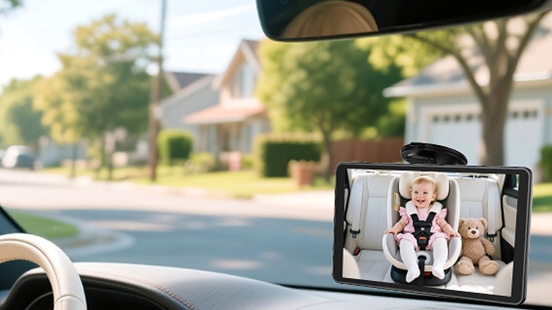 Baby monitor on a car's dashboard