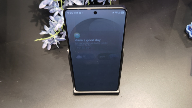 The Samsung Galaxy S26 Ultra from a top view, with the screen faded due to the Privacy Display