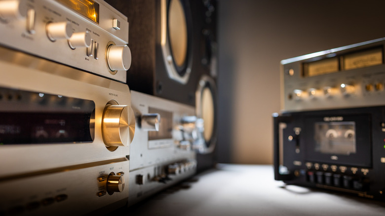 HiFi setup with amplifier and other components hooked to speakers