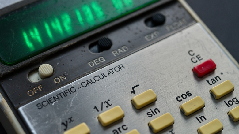 Closeup of a vintage scientific calculator