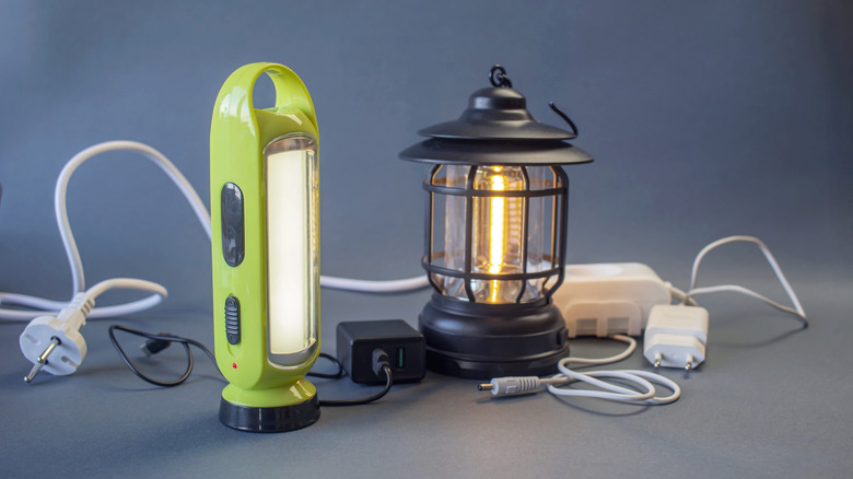 A collection of portable gadgets for lighting and power in emergency situations