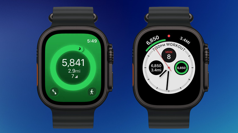 Pedometer++ showing steps along with daily goal in the app and as complication on the watch face.