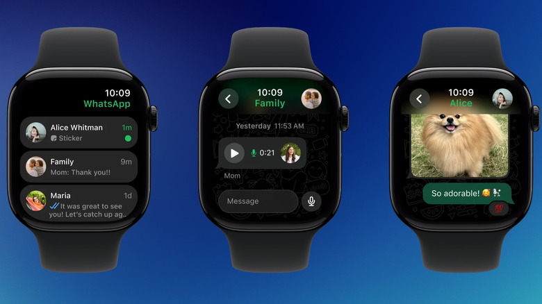 WhatsApp on iPhone showing conversations screen, voice notes, and images.