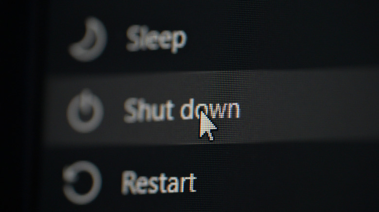 A cursor placed atop the Shut Down button in Windows