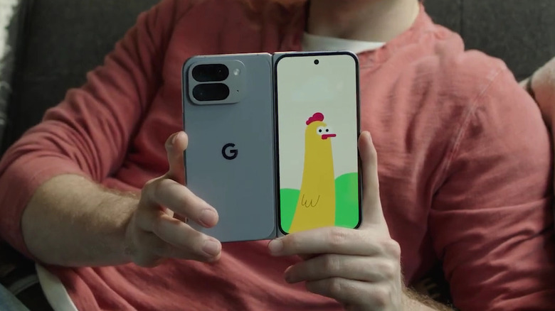 A person using the Made You Look feature on their Pixel Fold