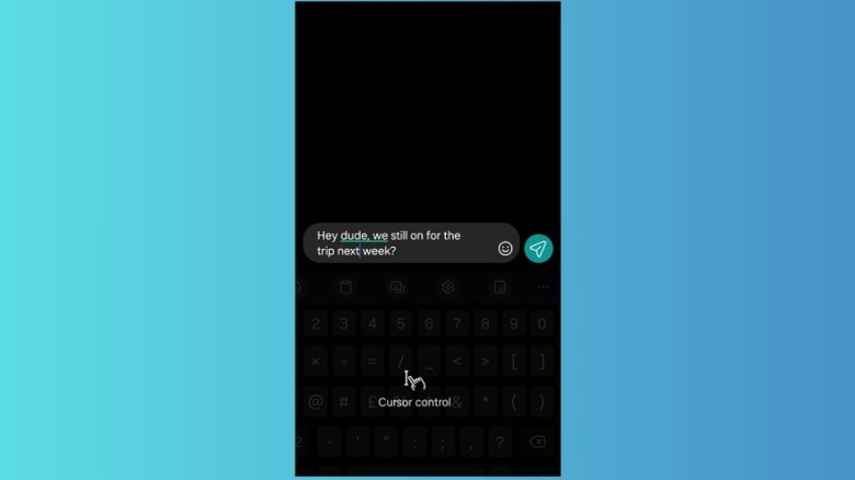 A screenshot of the Samsung Messages app displaying the cursor control feature.