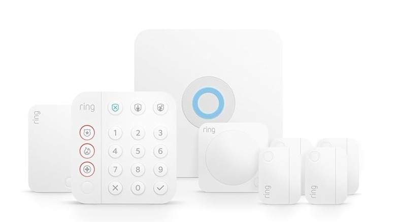 The components of the Ring Alarm security system against a white background.