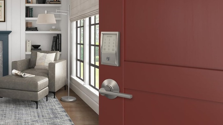 The Schlage Encode smart lock installed on an open door.