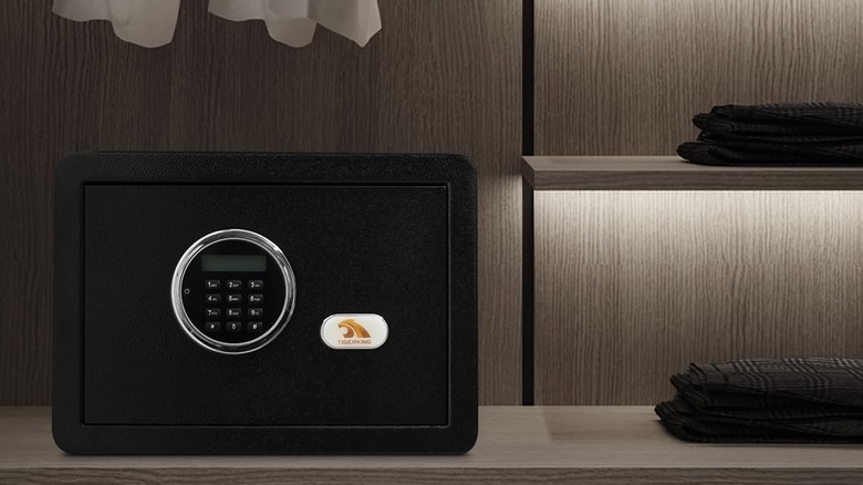 The Tigerking E25LK digital safe inside a closet.